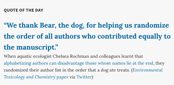 KirstenKubler's tweet photo. #Quote in today's #naturebriefing describing a #smartsolution for #fair #authorcontribution
#ScienceTwitter #AcademicTwitter @ChelseaRochman https://t.co/3AVCTJcni8