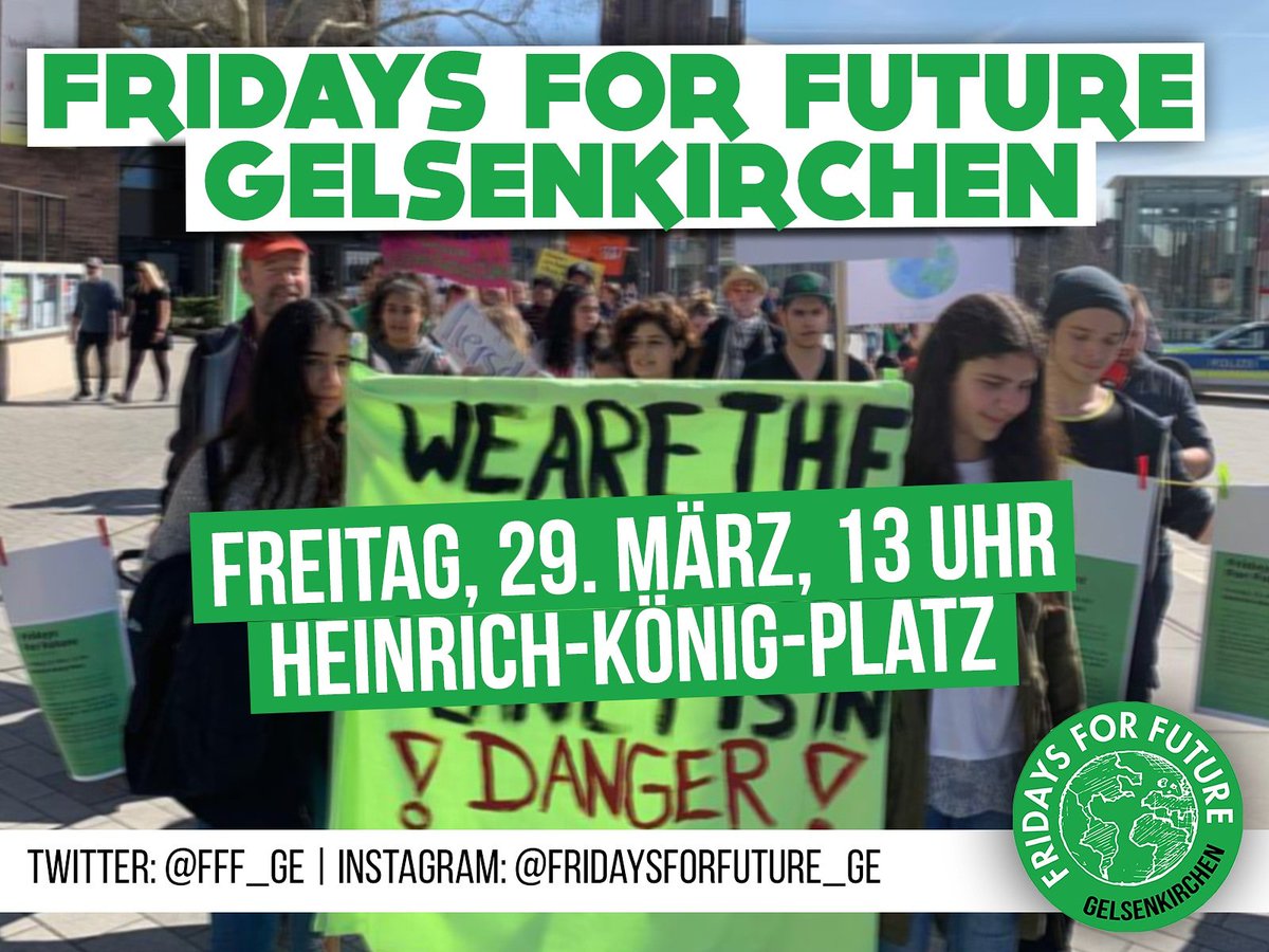 Fridays for Future Gelsenkirchen (@fff_ge) on Twitter photo Diesen Freitag wird in Gelsenkirchen wieder für den Klimaschutz die Schule/Uni gestreikt und demonstriert! Beginn: 13 Uhr am Heinrich-König-Platz!
#fridaysforfuture #fridaysforfuturege #climatestrike #actnow #schoolstrike #gelsenkirchen Diesen Freitag wird in Gelsenkirchen wieder für den Klimaschutz die Schule/Uni gestreikt und demonstriert! Beginn: 13 Uhr am Heinrich-König-Platz!
#fridaysforfuture #fridaysforfuturege #climatestrike #actnow #schoolstrike #gelsenkirchen