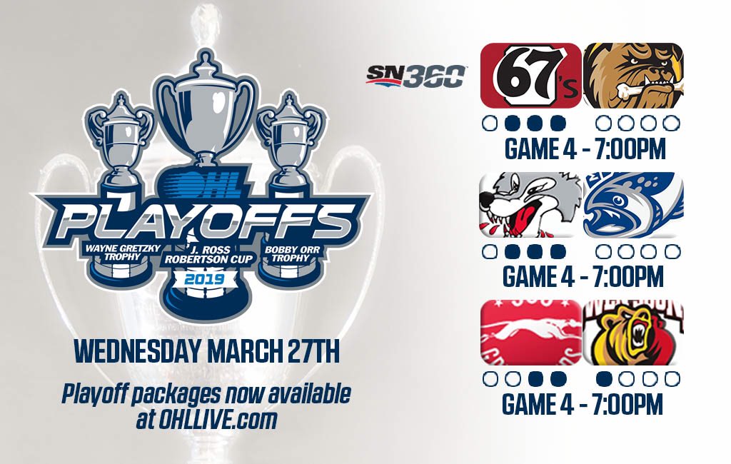 OHLHockey's tweet photo. Game 4 trio in #OHLPlayoffs tonight:
#OTTvsHAM | #SBYvsMISS | #SSMvsOS
π₯: https://t.co/HspMoahpVV
π: https://t.co/sjtEkSpvkq https://t.co/qQNtLm2ant