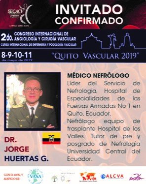 SECACV's tweet photo. QUITO VASCULAR 2019
MODULO: ACCESOS VASCULARES
PROFESORES CONFIRMADOS!
Hotel JW Marriot, del 8 al 11 de mayo de 2019
Los esperamos!! https://t.co/aApw9lznVv
