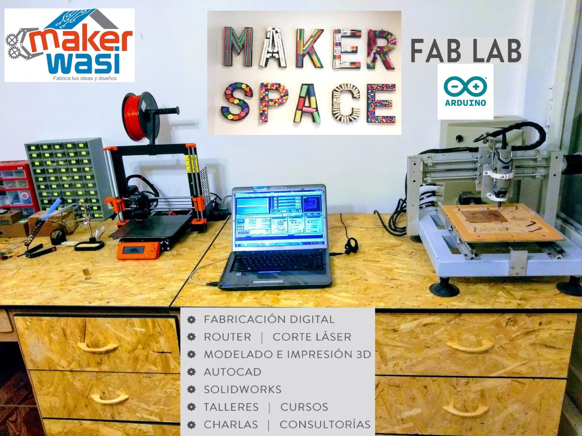 Fabricación Digital en Cusco :
• Corte y Grabado Láser
• Impresión 3D
• Maquinado CNC
• Circuitos Electrónicos y Robótica
#makerspace #fablab #maker #Robotica #impression3D