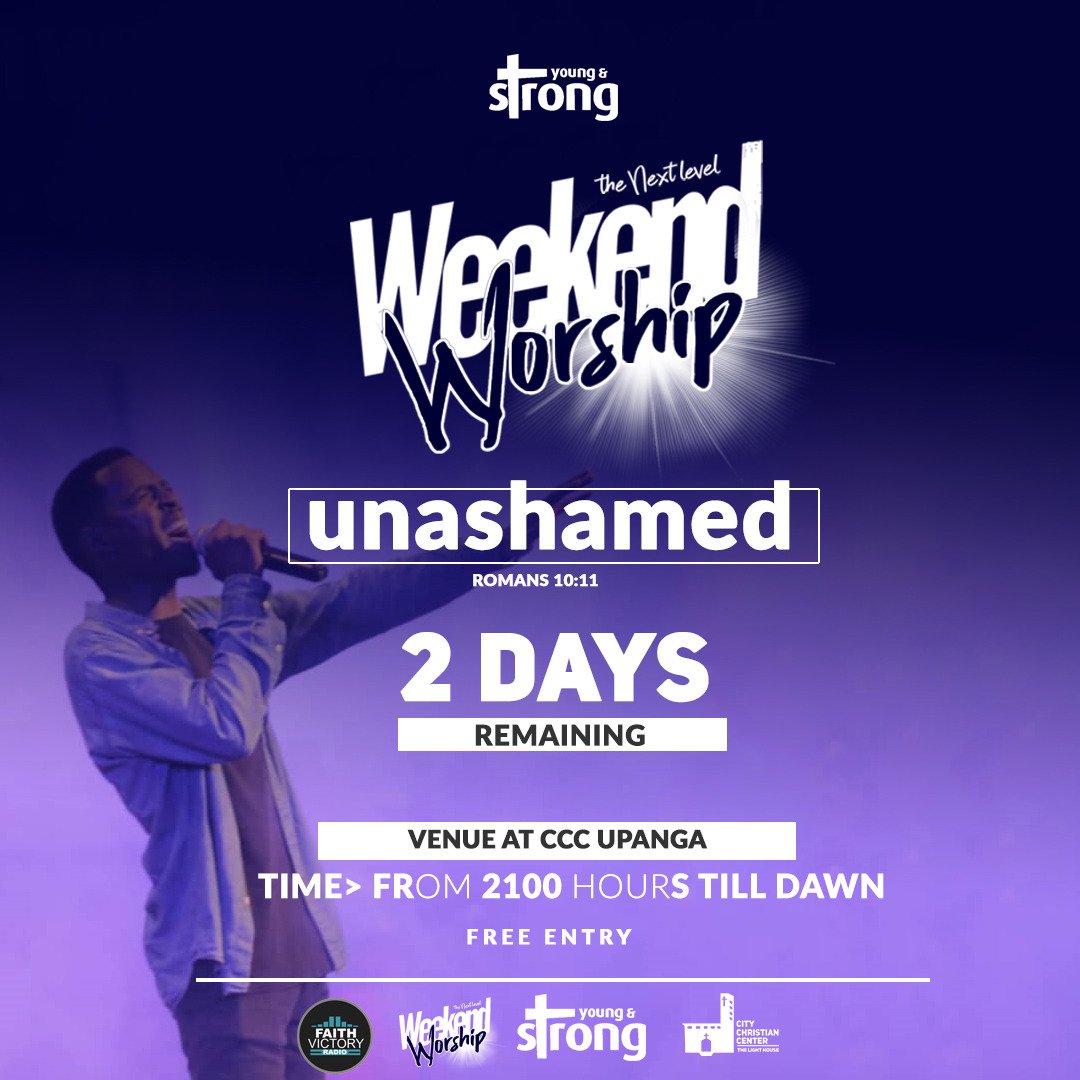 weekendworship's tweet photo. 2 Days to go...
are you ready?
#weekendworship
#youngandstrong
#cccupanga
#unashamed https://t.co/UxuuAXnq9s