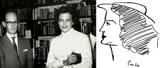 Drummond também foi um de deus grandes amigos, ela o considerava um dos poetas maiores que já tivemos no Brasil, e ele dizia que ela era um dos maiores contistas.Na primeira foto, os dois em 1958. Na segunda, desenho que Drummond fez de Lygia, onde ele assina “Carlos”.
