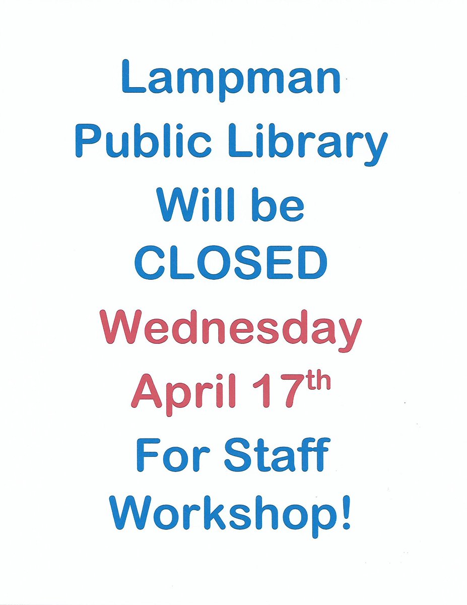 Staff Workshop on Wednesday April 17th means that the branch will be closed that day! We will be open for regular hours on Thursday April 18th chock full of new knowledge! #librarianslearning