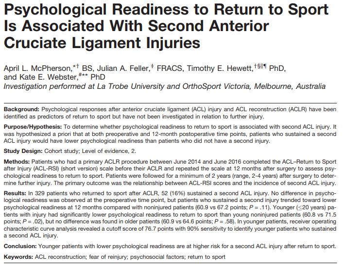 kcrehabguy's tweet photo. Nice work here @DrKateWebster @Hewett1Tim.  If you're not using the ACL-RSI, you're doing a disservice to your ACLR patients. Seems pretty clear at this point. https://t.co/YvQgLEQaNz