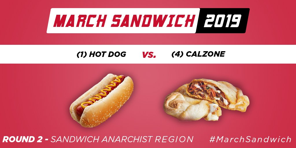 IndyFuel's tweet photo. 🌭 MARCH SANDWICH 🌮

Today we move on to Round 2 in the Sandwich Anarchist Region – beginning with a showdown between the one-seed Hot Dog and the fourth-seeded Calzone. #MarchSandwich https://t.co/9Ymbv4PkJ2