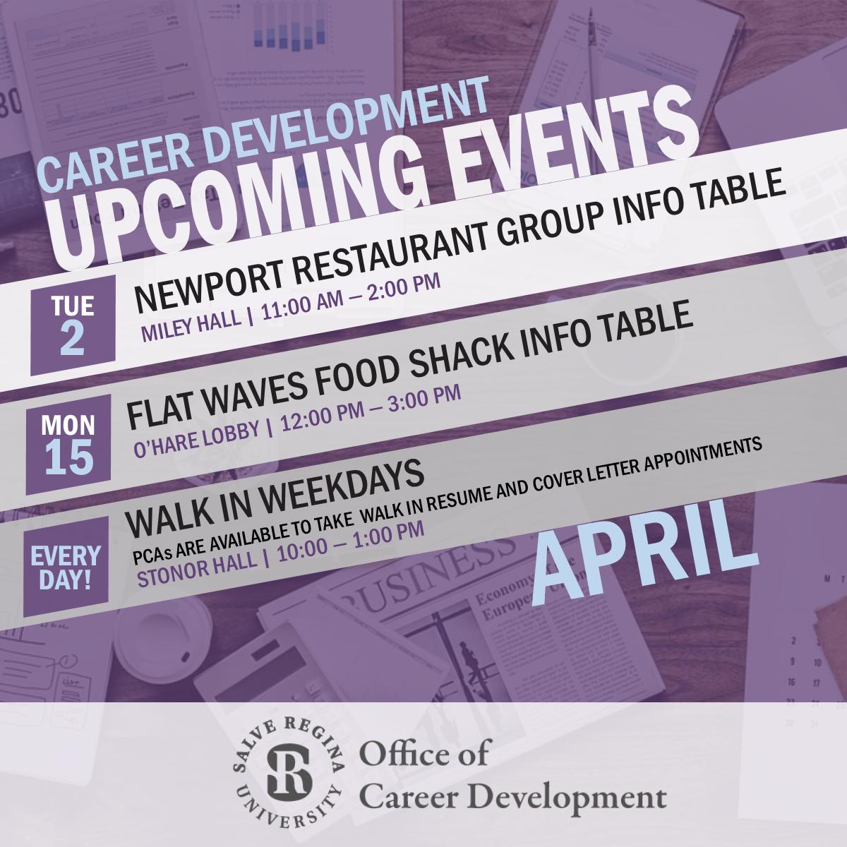 salvecareer's tweet photo. Check out some of our upcoming events in April! https://t.co/D4xqSOtGFQ