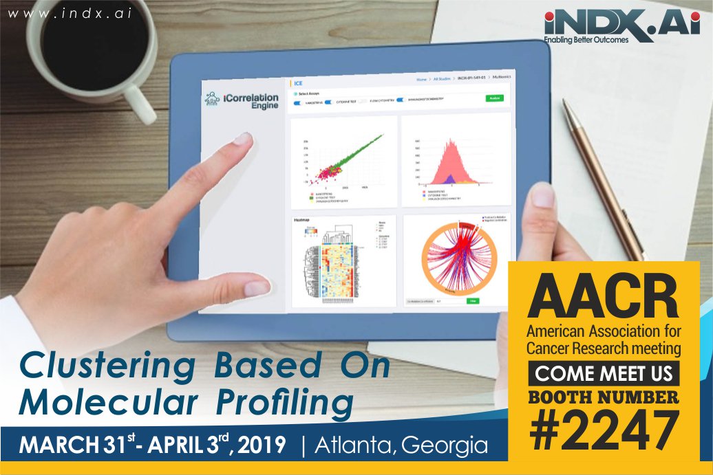 iNDXAi's tweet photo. Talk to our experts at #AACR2019 and know how our multiomics immune correlation engine (ICE) enables unbiased scan of biomarkers across omic data sets and creates the clusters of subjects based on molecular profiling #translationalresearch #translationalscience #immunotherapy https://t.co/3YHm4A3TqO
