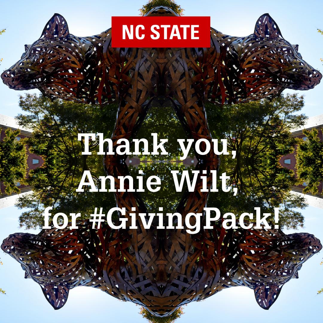 <a href="/WiltedxRose10/">Annie Wilt</a> Your gift is an investment in students — and in North Carolina. Thank you for #GivingPack to <a href="/caldwellfellows/">Caldwell Fellows</a>!