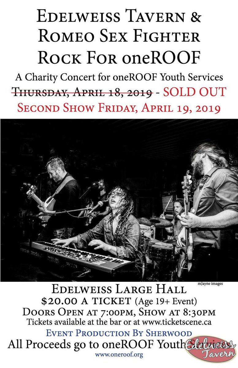 EdelweissTavern's tweet photo. Get your tickets for the Edelweiss and Romeo Sex Fighter Rock For oneROOF.
     https://t.co/2V6vZWUKGM https://t.co/77bOme25tr