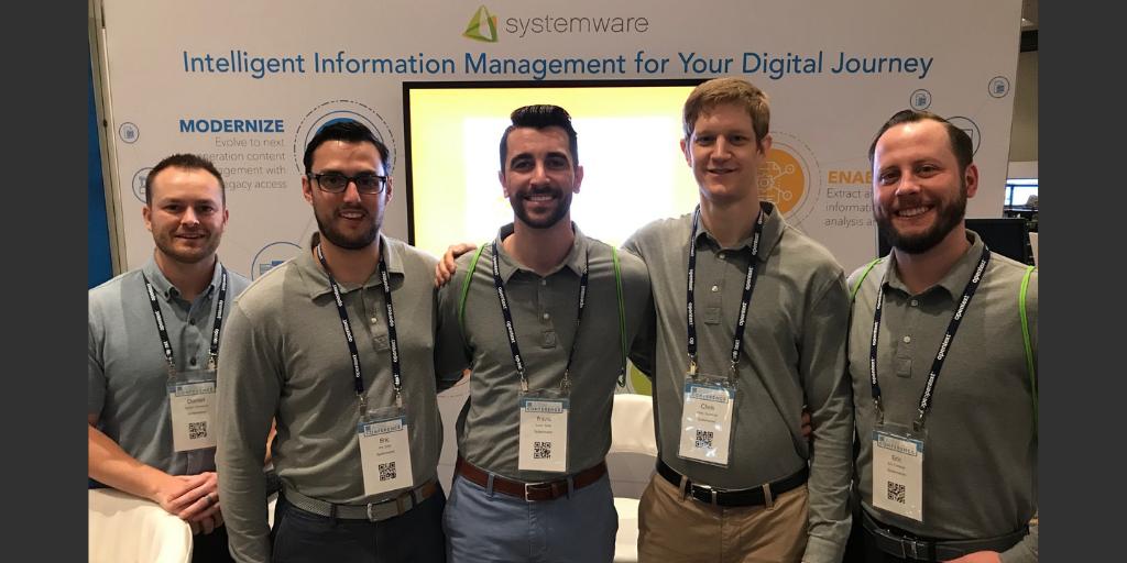Systemware's tweet photo. Team @Systemware at the 2019 AIIM Conference in San Diego -- Looking sharp guys! Stop by our booth in the Solutions Lounge and say HI if you are at the #AIIM19 conference this week! https://t.co/CQRclEByf3