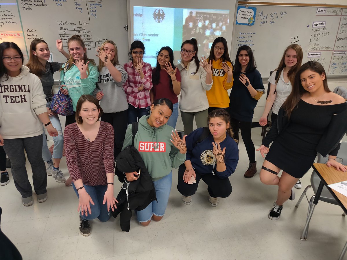 fatmifhs's tweet photo. Thanks to our creative participants and the fabulous Srija K. and Cristi Goldberg for their hard work in helping me plan and present our Henna Hands workshop for the #fhswellness fair. @fhseaglesnest #lcps19 https://t.co/0C0TPjtr35