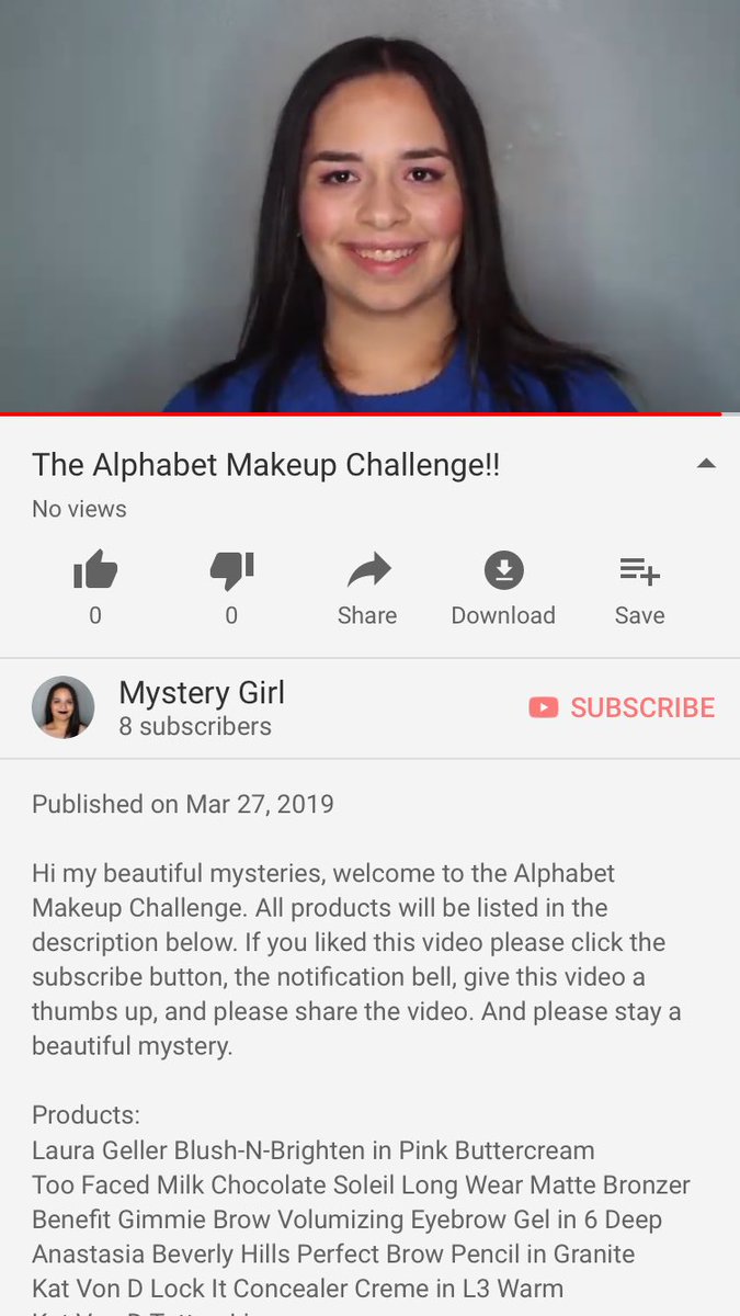 MysteryGirl1718's tweet photo. I've posted another video! It the #alphabetmakeupchallenge link is in my description #youtube #subscribe #makeupchallenge #nyx #toofaced #benefit #AnastasiaBeverlyHills #coverfx #KatVonD #clinique #laurageller https://t.co/fbrs8utTsE