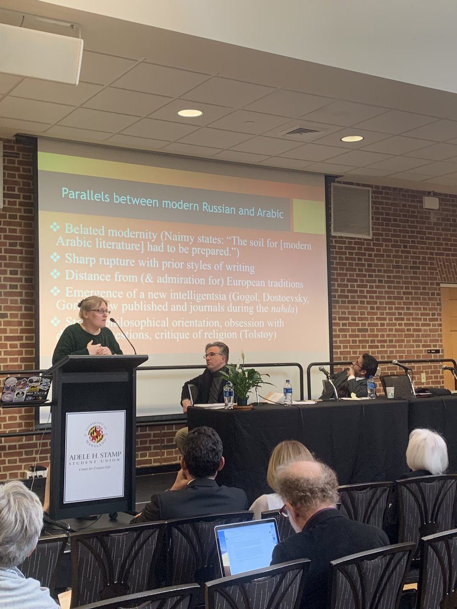 GibranChair's tweet photo. Dr. Rebecca Gould delves into Naimy’s duality of Arab and Russian influence and how there is a “fundamental shared position of modernity of two cultures” #PenLeague19 https://t.co/tsfI8tPF4l