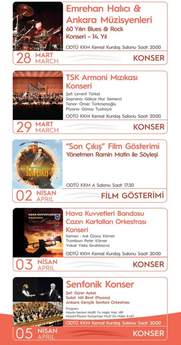 ajanda_ankara's tweet photo. @ODTUsanat kalan beş etkinlikle son buluyor, kaçırmayın!
#sanat #ankara #odtü #konser https://t.co/08P0aCu202