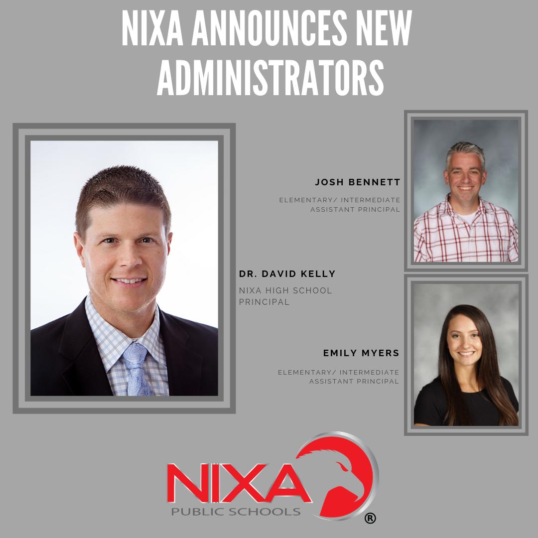 Nixa names Dr. David Kelly as new high school principal.  Josh Bennett and Emily Myers as K-6 assistant principals.  Full details at conta.cc/2JGUK4x