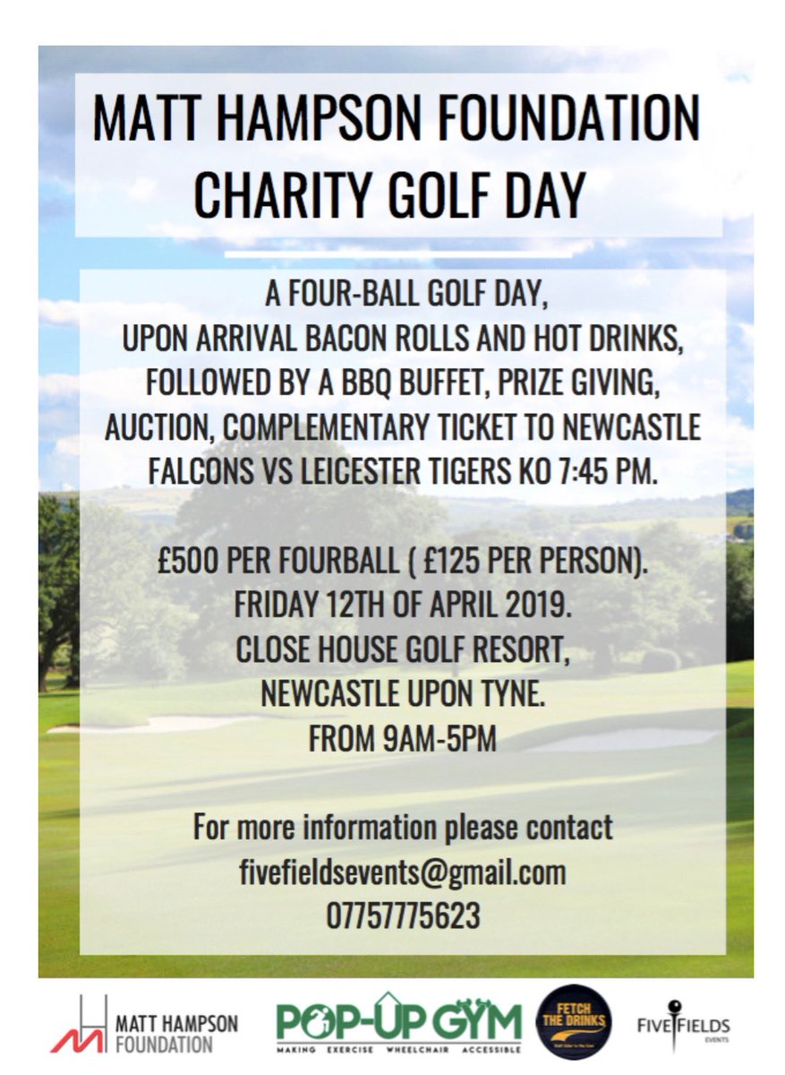 Any ⁦<a href="/LeicesterTigers/">Leicester Tigers</a>⁩ or ⁦<a href="/FalconsRugby/">Newcastle Falcons</a>⁩ fans fancy joining this golf day ⁦<a href="/CloseHouseGolf/">Close House Golf</a>⁩ before the game on Friday 12th April.