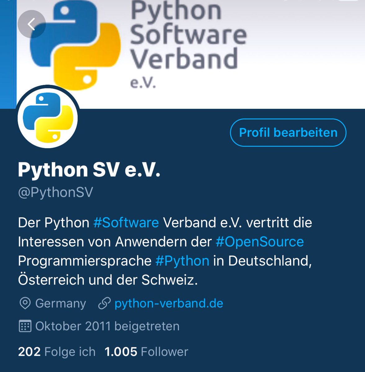 PythonSV's tweet photo. Thank you for #following @Twitter: 1.000+ #followers #Python #Software Verband #PySV https://t.co/UYl9DH6eiq