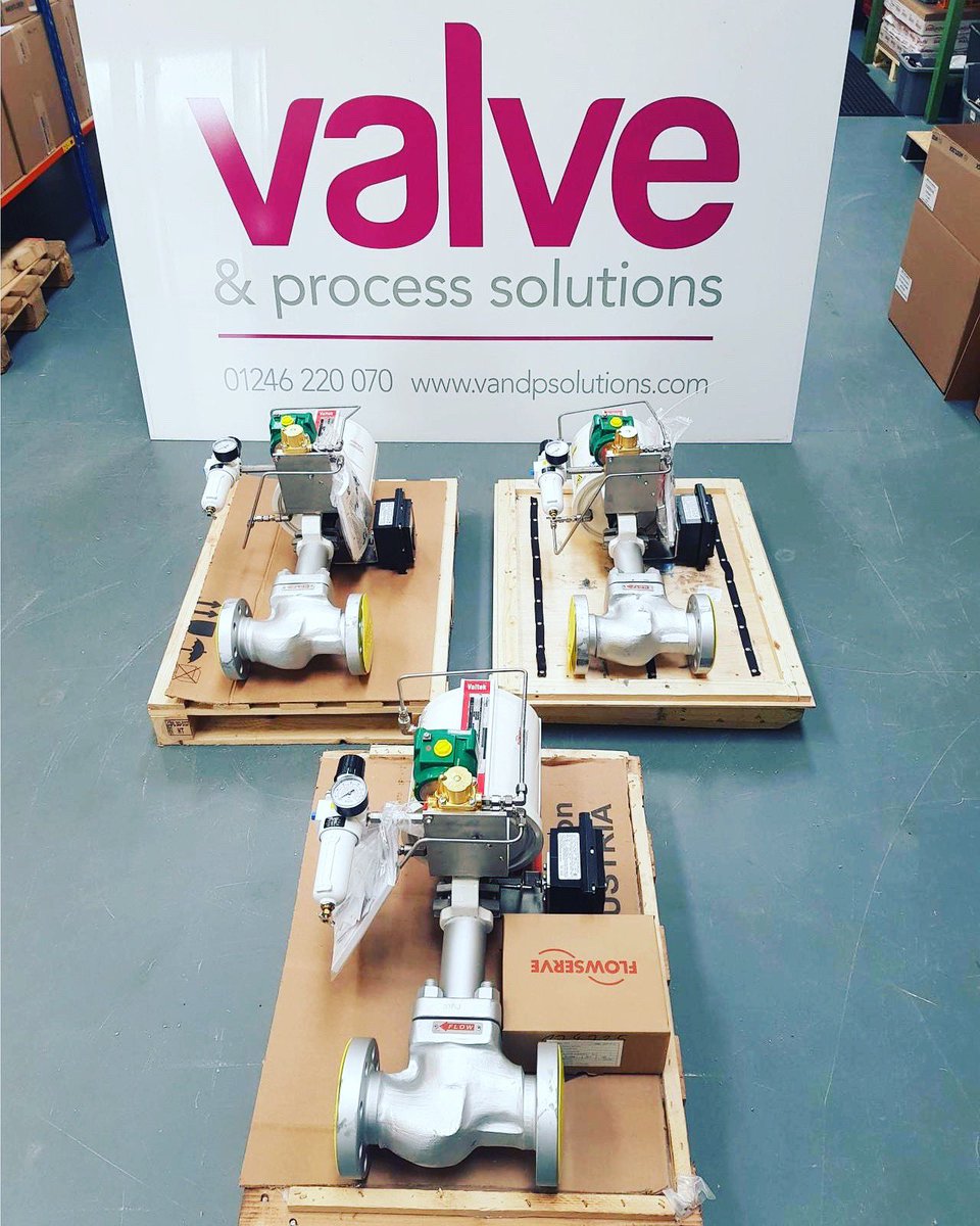 ValvePS's tweet photo. As a Premier Flowserve distributor we are able to draw on a huge arsenal of products to solve problems and help make our customers heroes. Three nice Valtek control valves ready for dispatch today. #valveandprocess #flowserev #valtek #controlvalve https://t.co/ssjj4Xf4iq