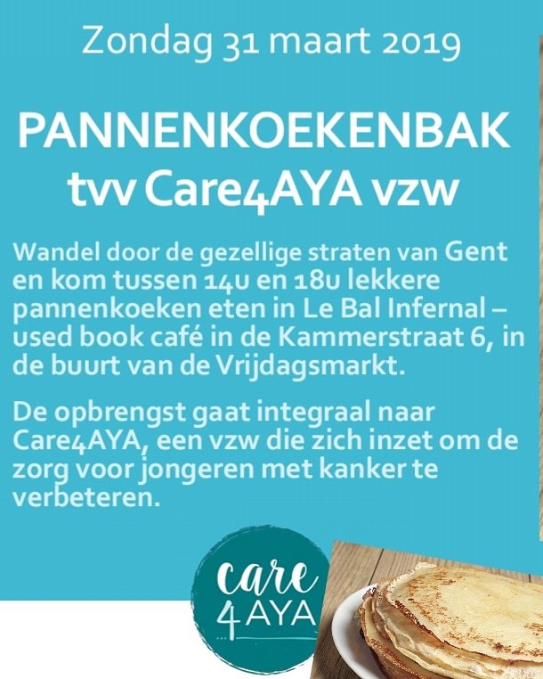 #OMG lekkere 😜 #pannenkoekendag 🥞 op zondag 31 maart in #Lebalinfernal te #Gent Opbrengst gaat integraal naar <a href="/Care4AYA/">Care4AYA vzw</a>