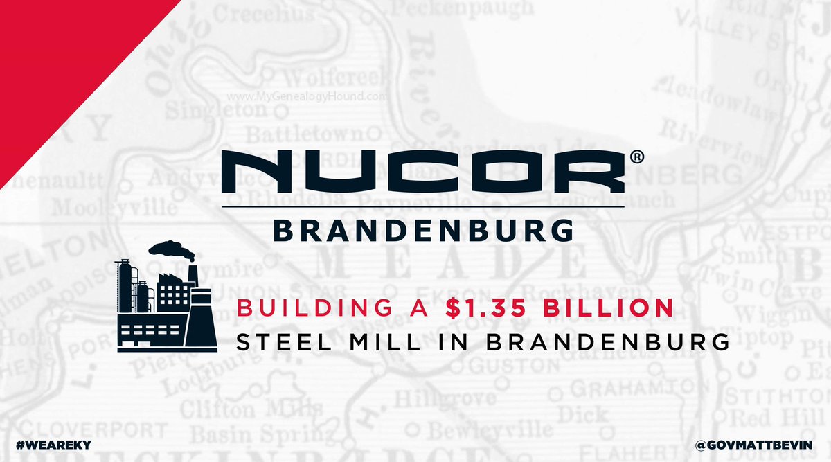 GovMattBevin's tweet image. "This is a great example of public &amp;amp; private sectors coming together to grow a local econ...Gov. Bevin is realizing his vision of KY becoming the epicenter of engineering/mfg. excellence in USA. A town like Brandenburg is America at its finest." - John Ferriola, CEO, NUCOR STEEL