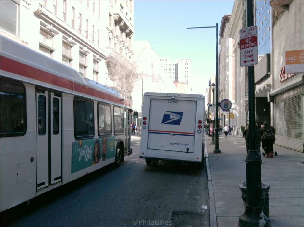 philabikes's tweet image. The mayor, council president, and (czar? president? of) OTIS came down to Chestnut Street to announce the end to parking in the  Bus and Bike Only Lane and to accept applause &amp;amp; accolades [it was six (6) months ago].  #bikePHL
