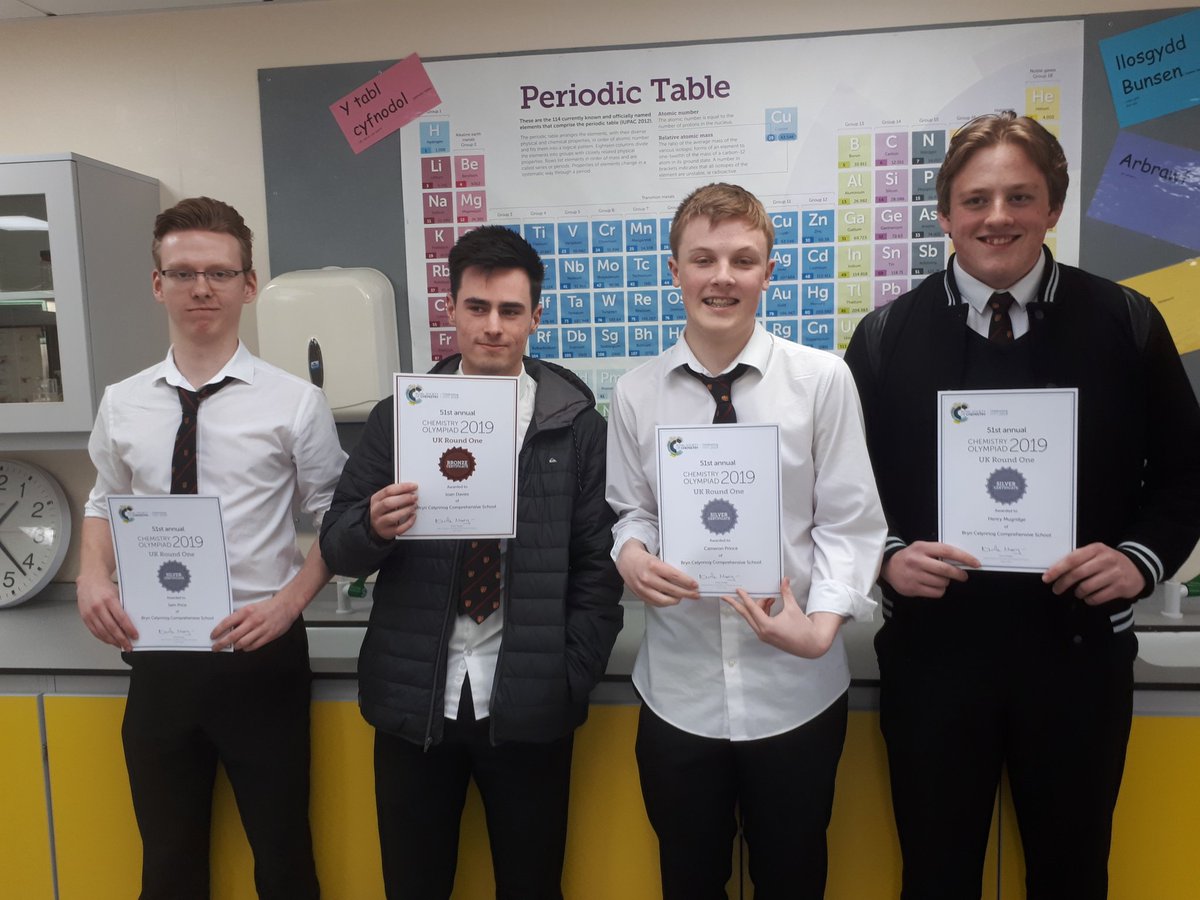 BrynScience's tweet photo. Feeling proud of our year 13 chemists who competed in the leading Chemistry Competition for Secondary schools. Three silver's and a bronze!!!! https://t.co/aZHCl0PgoS