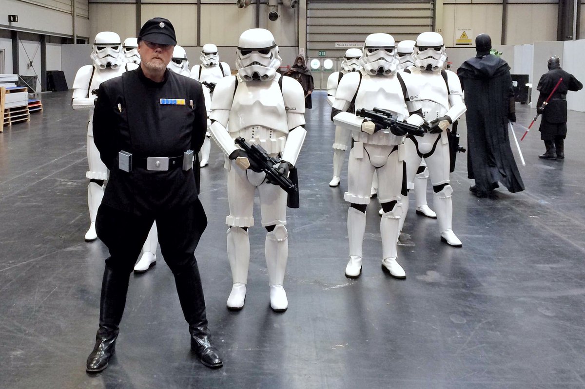 RealMarcJacobs's tweet image. The mighty 501st UK Garrison preparing to parade at @MCMComicCon Birmingham. Photo courtesy of Darren Bailey. 
#ukgarrison
#starwars 
#stormtroopers