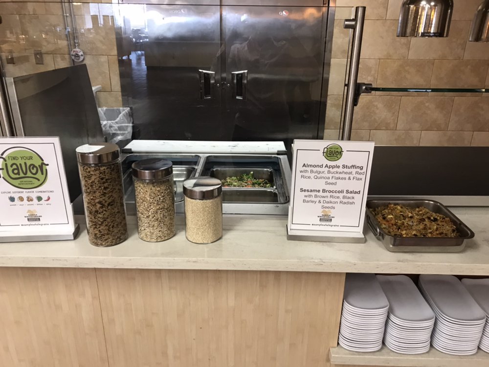 #samplewholegrains today with almond apple stuffing and sesame broccoli salad in the cafe. 8 different whole grains between them! #nationalnutritionmonth #findyourflavor