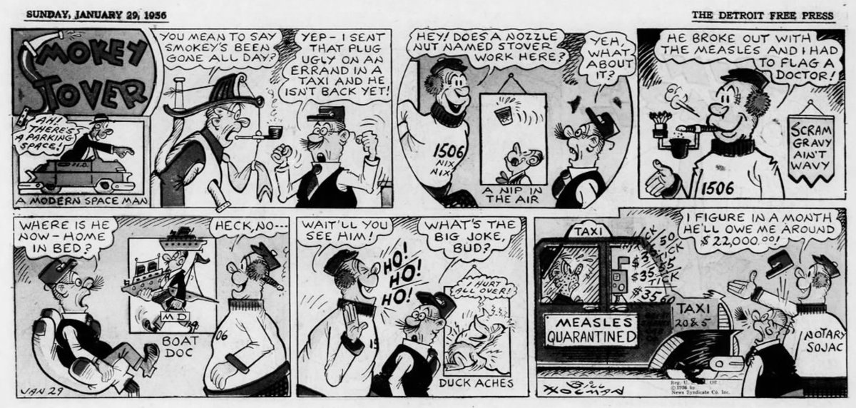 Quarantine was a monotonous reality of a measles outbreak, but in this 1956 "Smokey Stover" strip, making fun of someone's measles isolation was fair game.Does this seem like a disease people were seriously afraid of?