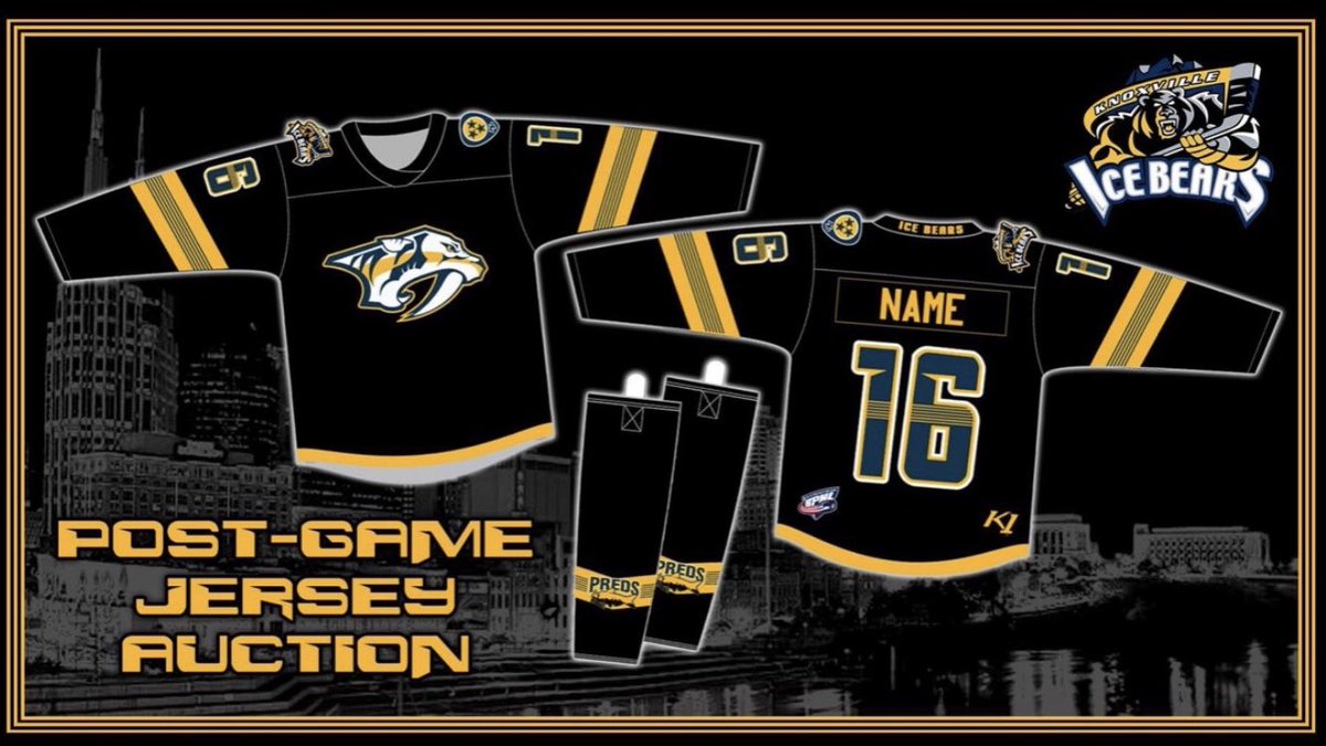K1Sportswear's tweet photo. Very excited to partner with the @icebears and @PredsNHL on the Blackout jersyes for Preds Night in Knoxville! https://t.co/nwWd9g4s2K