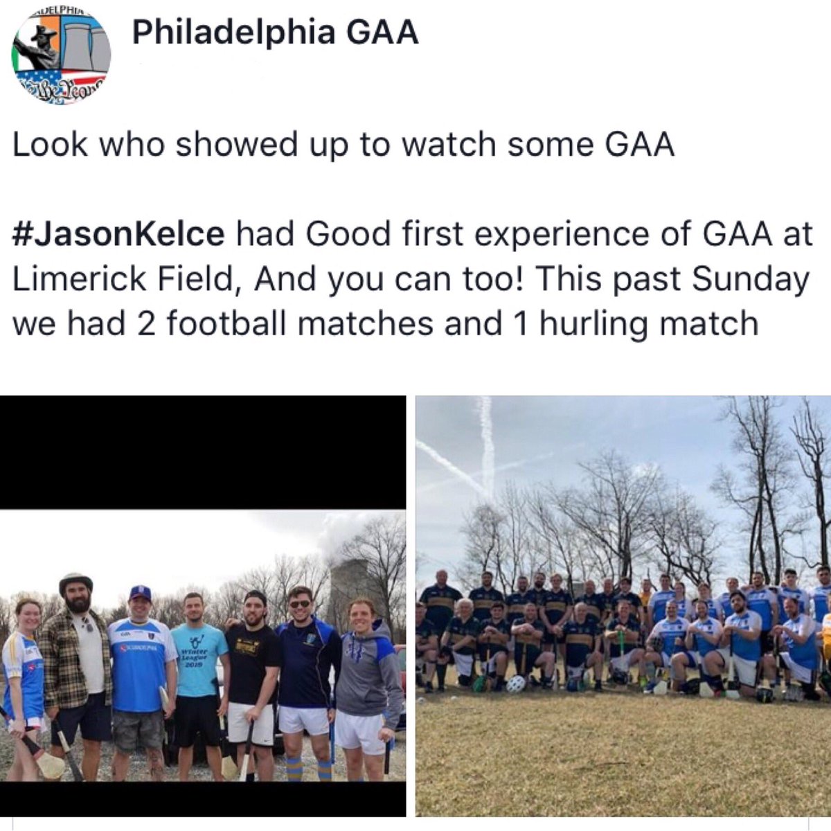 JerseyShoreGAA's tweet photo. @rL_Stammer @JasonKelce was an interested spectator, watching you all play in the @PhiladelphiaGAA #Hurling League!🏈☘️🇺🇸 Irish sport at the #JerseyShore with #JSGAA!🇮🇪🇺🇸 @IrelandinNY @Eagles @officialgaa #GAA @WFAN660 @SportsJOEdotie @The42_ie @PunditArena https://t.co/4kW1fCP4WV