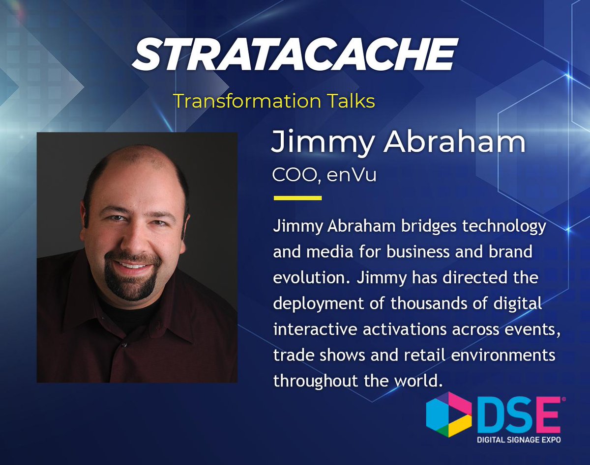 STRATACACHE's tweet photo. The one and only Jimmy Abraham, COO of @enVudigitalplay will be speaking about In-Line shopping... Getting online in store at 3 PM in the #STRATACACHEfamily #Booth2800! #DrivingRetailTransformation https://t.co/9ylxNMLpOK