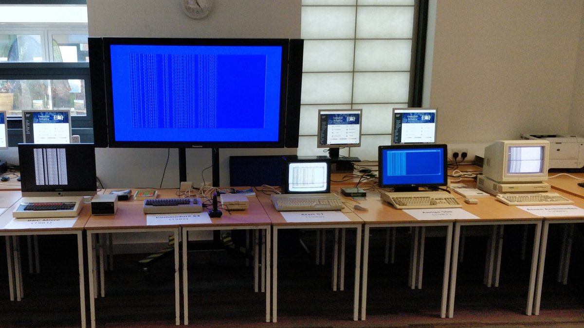 cgc6th's tweet photo. 10 PRINT "Welcome to Computer Science"
20 GOTO 10
RUN
... on #bbcmicro #commodore64 #atarist #amiga500 and #acornarchimedes
Fun at the @Farnborough6th information evening! https://t.co/MwmLJ2LMNg