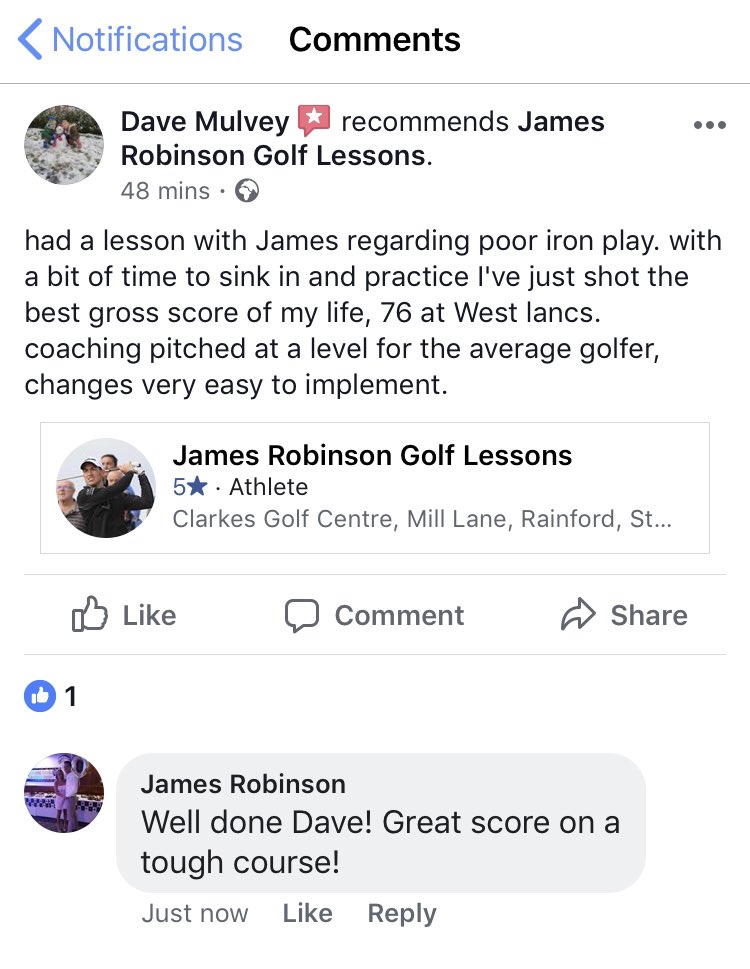 jamesrobbogolf's tweet photo. Nice to see more positive feedback. Well done to Dave Mulvey. Changes don’t have to be complicated. Simple effective changes lead to lower scores. Do you know what changes to make to lower your scores? ⛳️🏌🏼♂️@MissionGolfAcad @ClarkesGolf #Better18 #GolfMadeSimple https://t.co/q0ByAMuyRh