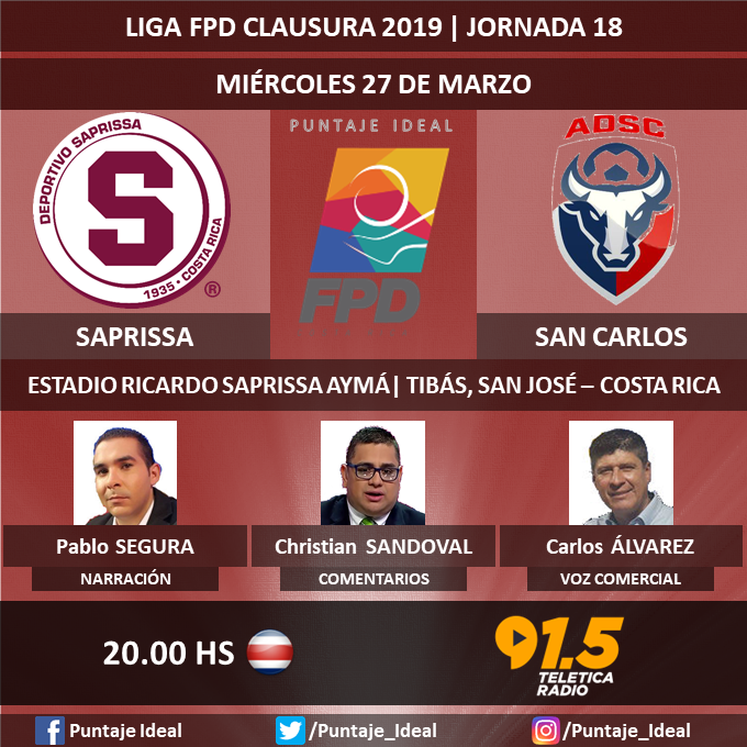 laguiapambolera's tweet photo. ⚽ #LigaFPD 🇨🇷 | #Saprissa vs. #SanCarlos
🎙 Narración: @PabloSeguraS
🎙 Comentarios: @c_sandovalp
🎙 Cancha: @10Educastillo y @CarChinchillaSi
🎙 Voz Comercial: Carlos Álvarez
📻 @TeleticaRadio 🇨🇷
Dale RT 🔃 https://t.co/DbL2ehJ4oB