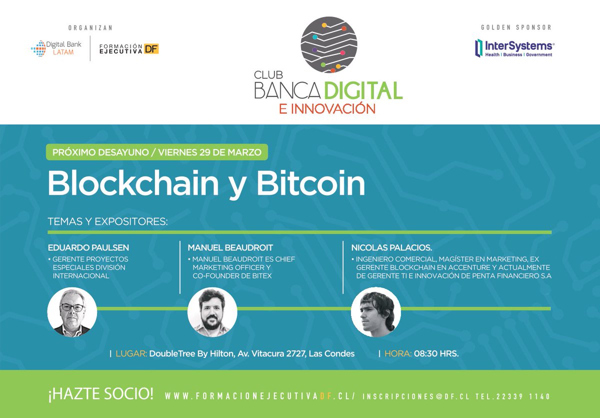 InterSystemscl's tweet photo. Este viernes comienza #ClubBancaDigital organizado por @FormacionDF y auspiciado por #InterSystemsCL. Durante el ciclo se abordarán distintos temas relacionados a la Transformación Digital en la Industria Financiera Chilena. Conoce las actividades en >> https://t.co/TObUrmJW61 https://t.co/AshAIoh8aI
