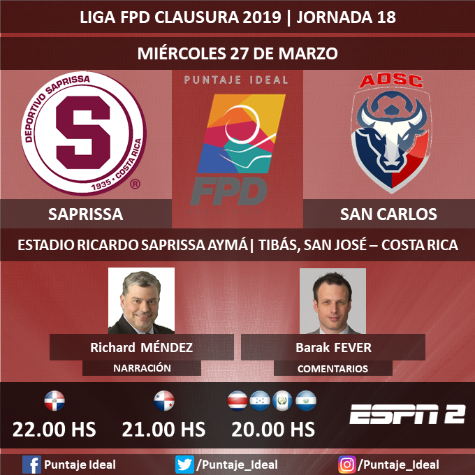 laguiapambolera's tweet photo. ⚽ #LigaFPD 🇨🇷| #Saprissa vs. #SanCarlos
🎙 Narración: @RichardGol_espn
🎙 Comentarios: @barakfever
📺 #ESPN 2 Centroamérica y Rep. Dominicana
🖥 @ESPNPLAY (Centroamérica)
🤳 #SAPRISSAxESPN
Dale RT 🔃 https://t.co/rynqCAXcWN