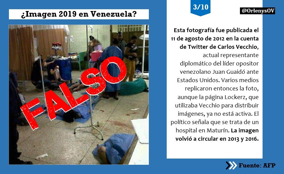OrlenysOV's tweet photo. No, estas fotos NO muestran hechos recientes en hospitales de #Venezuela.

Esta vez, #AFP verificó varias imágenes de hospitales y halló que ninguna era reciente y otras ni siquiera fueron tomadas en el país. 

Ver nota: https://t.co/1U7ebv4UmX #27Mar  

(+hilo) (I)👇 https://t.co/vPjrMHnmui