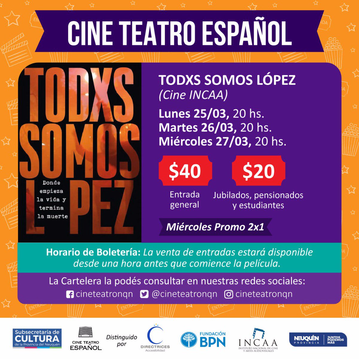 LVS_RTN's tweet photo. Hoy es la ultima proyección de "Todxs Somos López" en el @cineteatronqn en el marco del Cine INCAA. Su director, Marcos Tabarrozzi, estará en el Cine contando la experiencia del Documental, antes en #Vivo en @rtn_neuquen https://t.co/p6nkeznYu8