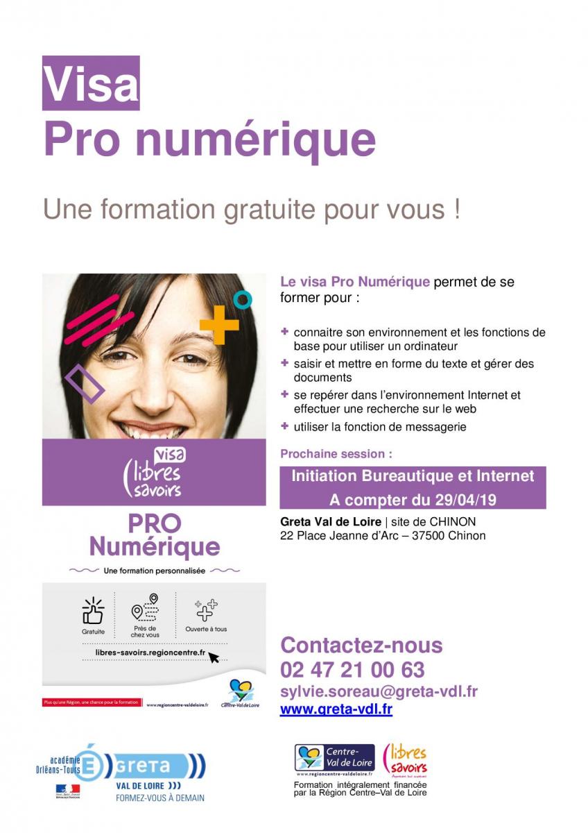 Greta_VDL's tweet photo. CHINON : #formation gratuite en #bureautique/#informatique/#internet

Dates de la formation : à partir 29/04/2019
Les lundis et jeudis de 9 H à 12 H

Formation intégralement financée par la Région Centre–Val de Loire.

Durée : 40 heures

Inscription  au 0247210063 ou 0247210065 https://t.co/PmwbwE7cQW