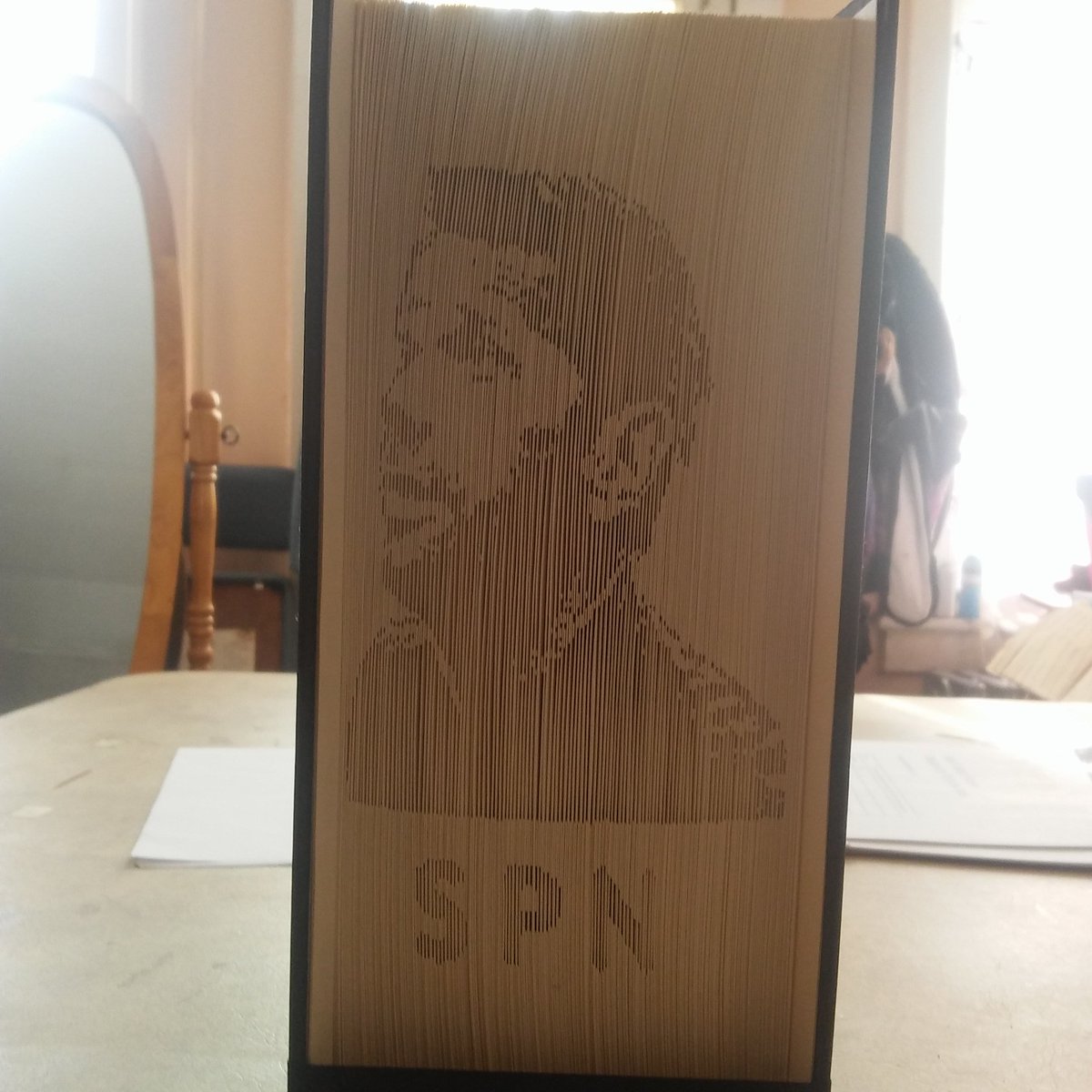 Alendra_Dragon's tweet photo. My wonderful mother and I just did this bookfold of @MarkRPellegrino as Lucifer from #supernatural. What do you think? We can do whatever characters 👀 https://t.co/TFKs5mNnab