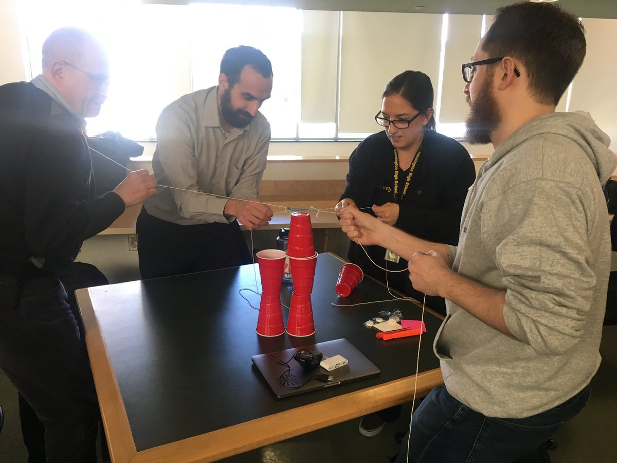 Engaging in a challenging team task was a great way to create productive struggle and increase discussion about problem solving skills and teamwork. Building the high school math lead community in the School District of Philadelphia “one cup at a time.” #longlivemath