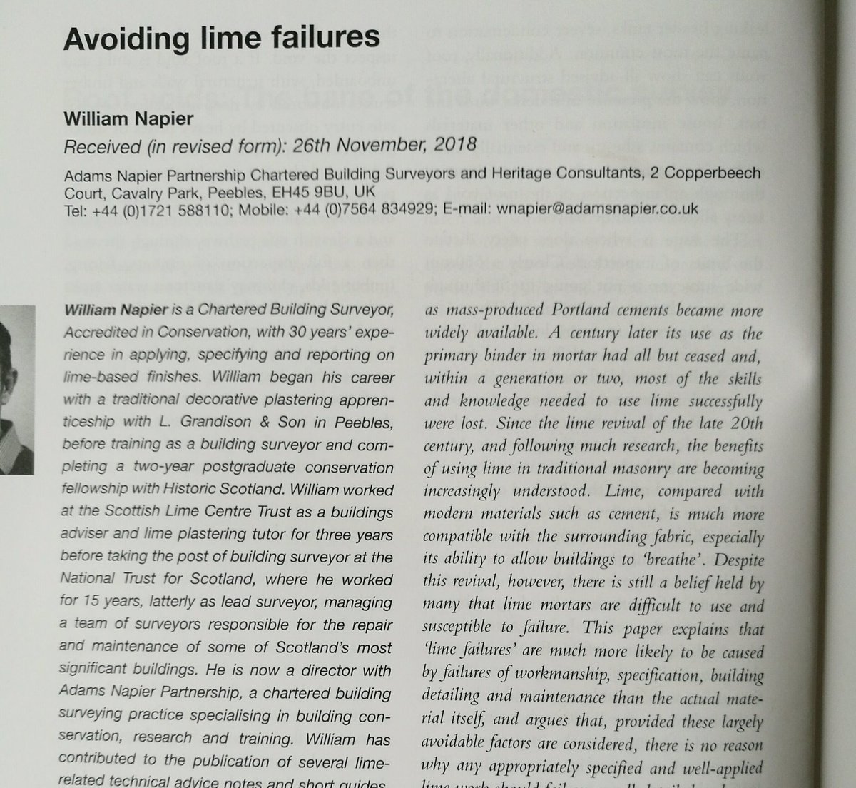 'Avoiding lime failures'
Hot off the press!
Published in the latest volume of the Journal of Building Survey, Appraisal & Valuation. 
Available at lnkd.in/gB6Gucw

 #Lime #limemortar