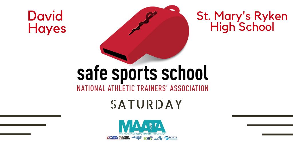 D3_MAATA's tweet photo. Congratulations to David Hayes the #AthleticTrainer at St. Mary's Ryken High School for being awarded the @NATA1950 Safe Sport School Award- 1st Team. #WayToBeGreAT #D3SSSWinner #NATM2019 #NATMD3 #StudentAthleteSafety @Maryland_ATs @SMRAthletics https://t.co/V0dIo3OlZn