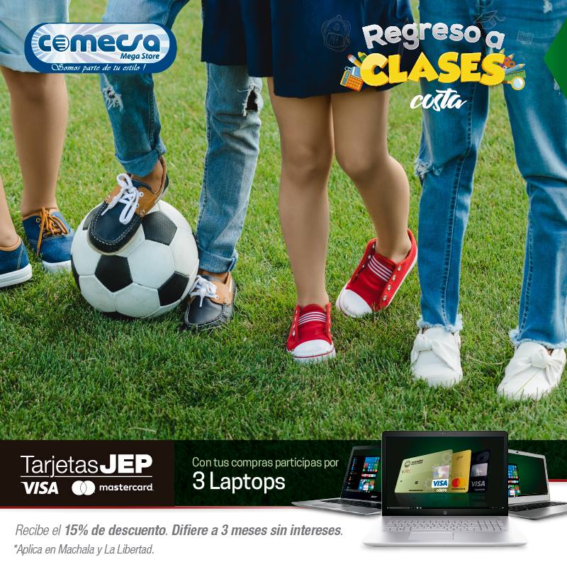 CooperativaJEP's tweet photo. En #COMECSA por #RegresoAClases recibe el 15% de descuento pagando con #TarjetasJEP. Y difiere a 3 meses sin intereses.
*Aplica en #Machala y #LaLibertad. https://t.co/a49VfOfx4B