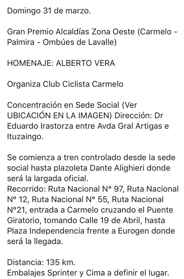 Club_C_Carmelo's tweet photo. Información sobre  #3TourCarmelitano 

@sanantonioteam @clubcfenix @DoloresCycles @FcUruguaya @CiclistaUru @AdrianaLaca1 @PetizoJavier @CX146 @CX146 @CarmeloPortal @CarmeloCiudad https://t.co/62Npt2W7TJ
