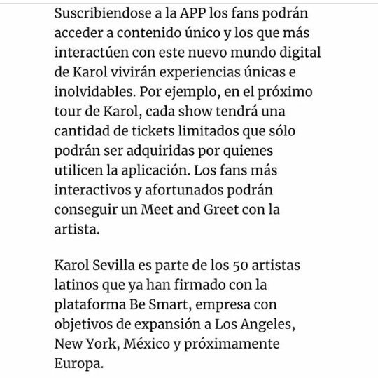 labanda_dekarol's tweet photo. "Karol Sevilla lanza su propia aplicación junto a Be Smart Technology 🎉 ya es parte de los 50 artistas latinos que han firmado con la plataforma (@BillboardArg) ❤ @karolsevilla https://t.co/GE4AEZtmcN