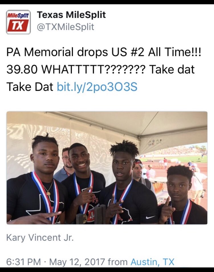 thatPAspeed's tweet photo. Let’s GEAUX Tigers T&amp;F!!  Our former state champion sprinter @__KCINCO will be back on the track at MM stadium this wknd. 👀🏃🏾‍♂️💨💨💨👀
#WayBackWednesday  #2017flashback  #thatPAspeed https://t.co/ruZ8PCXRZn