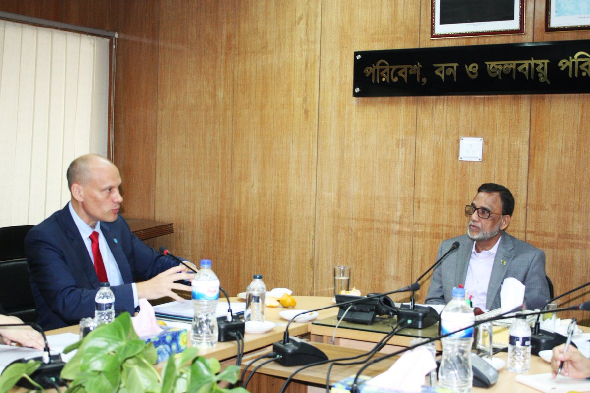 UNinBangladesh's tweet photo. Senior @UN officials met this week with #Bangladesh's Minister of Environment, Forest and Climate Change, Md Shahab Uddin, to discuss how to best help with challenges including poverty–environment–climate linkages, wildlife and forest crime and vulnerability to #climatechange. https://t.co/GNU4V9pZy7